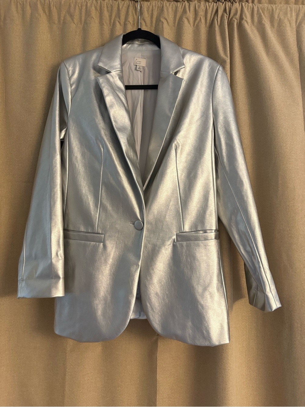 Metallic Single Button Silver Blazer Jacket - Women